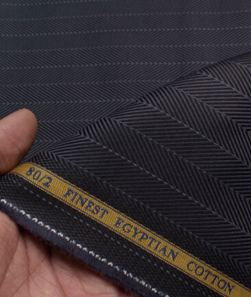 Soktas Men's 80/2 Giza Cotton Striped  Unstitched Shirting Fabric (Dark Grey)