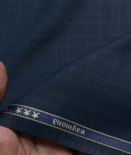 Raymond Men's Polyester Viscose  Checks  Unstitched Suiting Fabric (Dark Blue)