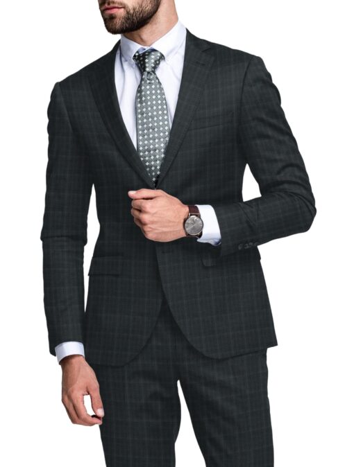 Raymond Men's Polyester Viscose  Checks  Unstitched Suiting Fabric (Dark Grey)