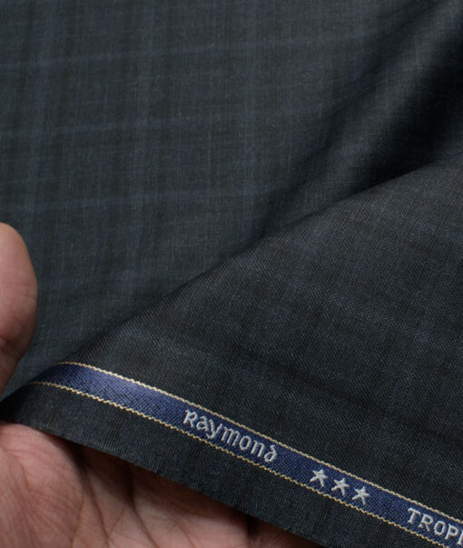 Raymond Men's Polyester Viscose  Checks  Unstitched Suiting Fabric (Dark Grey)
