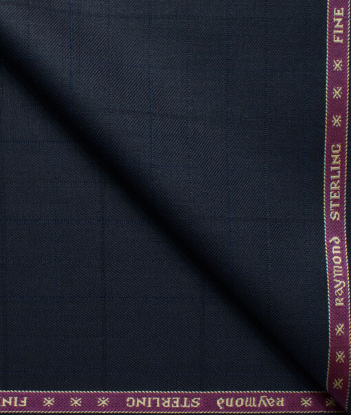 Raymond Men's Polyester Viscose  Checks  Unstitched Suiting Fabric (Dark Navy Blue)