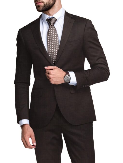 Raymond Men's Polyester Viscose  Checks  Unstitched Suiting Fabric (Dark Brown)