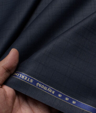 Raymond Men's Polyester Viscose  Checks  Unstitched Suiting Fabric (Dark Blue)