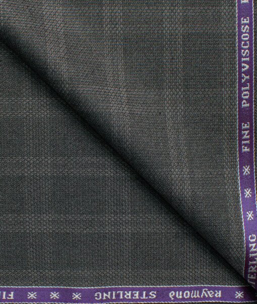 Raymond Men's Polyester Viscose  Checks  Unstitched Suiting Fabric (Dark Grey)