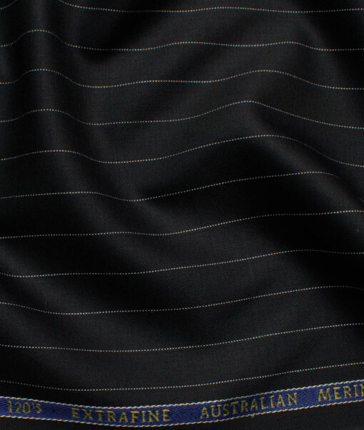 Cavalero Men's 60% Wool Super 120's Striped  Unstitched Suiting Fabric (Black)