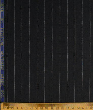 Cavalero Men's 60% Wool Super 120's Striped  Unstitched Suiting Fabric (Black)