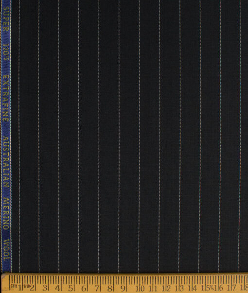 Cavalero Men's 60% Wool Super 120's Striped  Unstitched Suiting Fabric (Black)