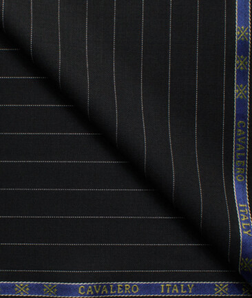 Cavalero Men's 60% Wool Super 120's Striped  Unstitched Suiting Fabric (Black)