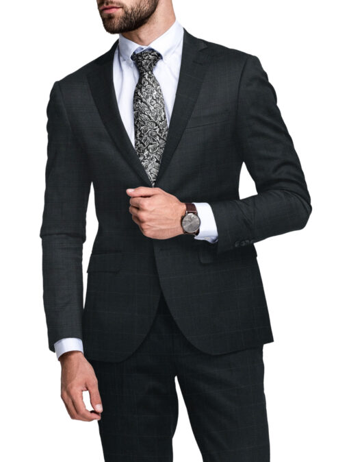 John Cavendish Men's 50% Wool Super 130's Checks  Unstitched Suiting Fabric (Blackish Grey)