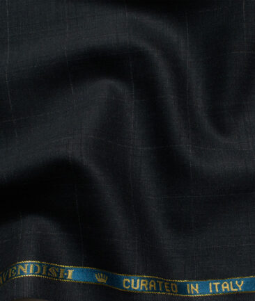 John Cavendish Men's 50% Wool Super 130's Checks  Unstitched Suiting Fabric (Blackish Grey)