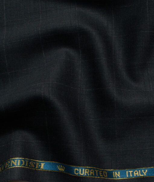 John Cavendish Men's 50% Wool Super 130's Checks  Unstitched Suiting Fabric (Blackish Grey)