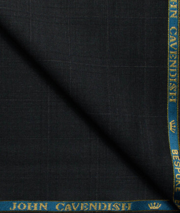 John Cavendish Men's 50% Wool Super 130's Checks  Unstitched Suiting Fabric (Blackish Grey)
