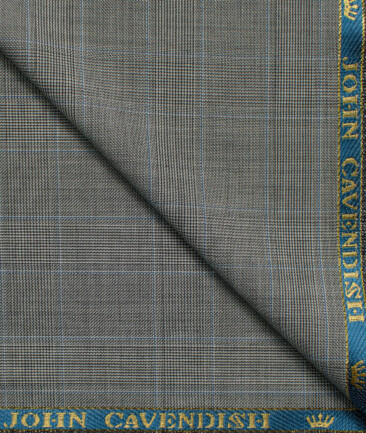 John Cavendish Men's 50% Wool Super 130's Checks  Unstitched Suiting Fabric (Grey)