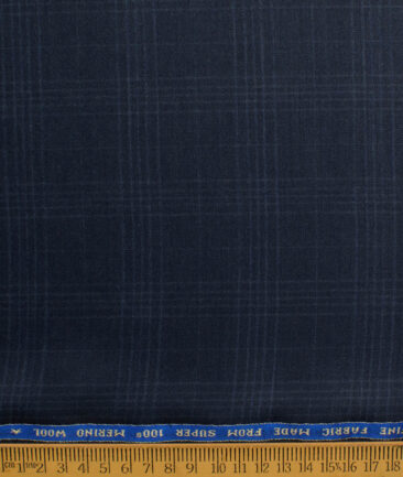 Raymond Men's 100% Wool Super 100's Checks  Unstitched Suiting Fabric (Dark Blue)