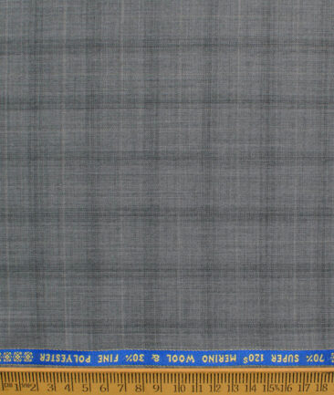 Raymond Men's 70% Wool Super 120's Checks  Unstitched Suiting Fabric (Light Grey)