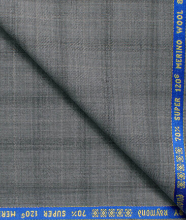 Raymond Men's 70% Wool Super 120's Checks  Unstitched Suiting Fabric (Light Grey)