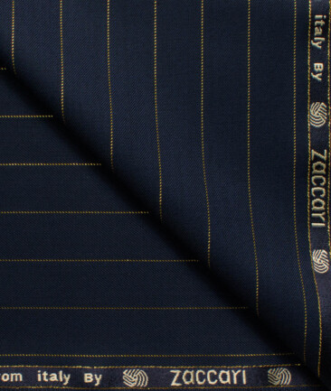 Zaccari Men's 45% Wool Super 130's Striped  Unstitched Suiting Fabric (Dark Blue)