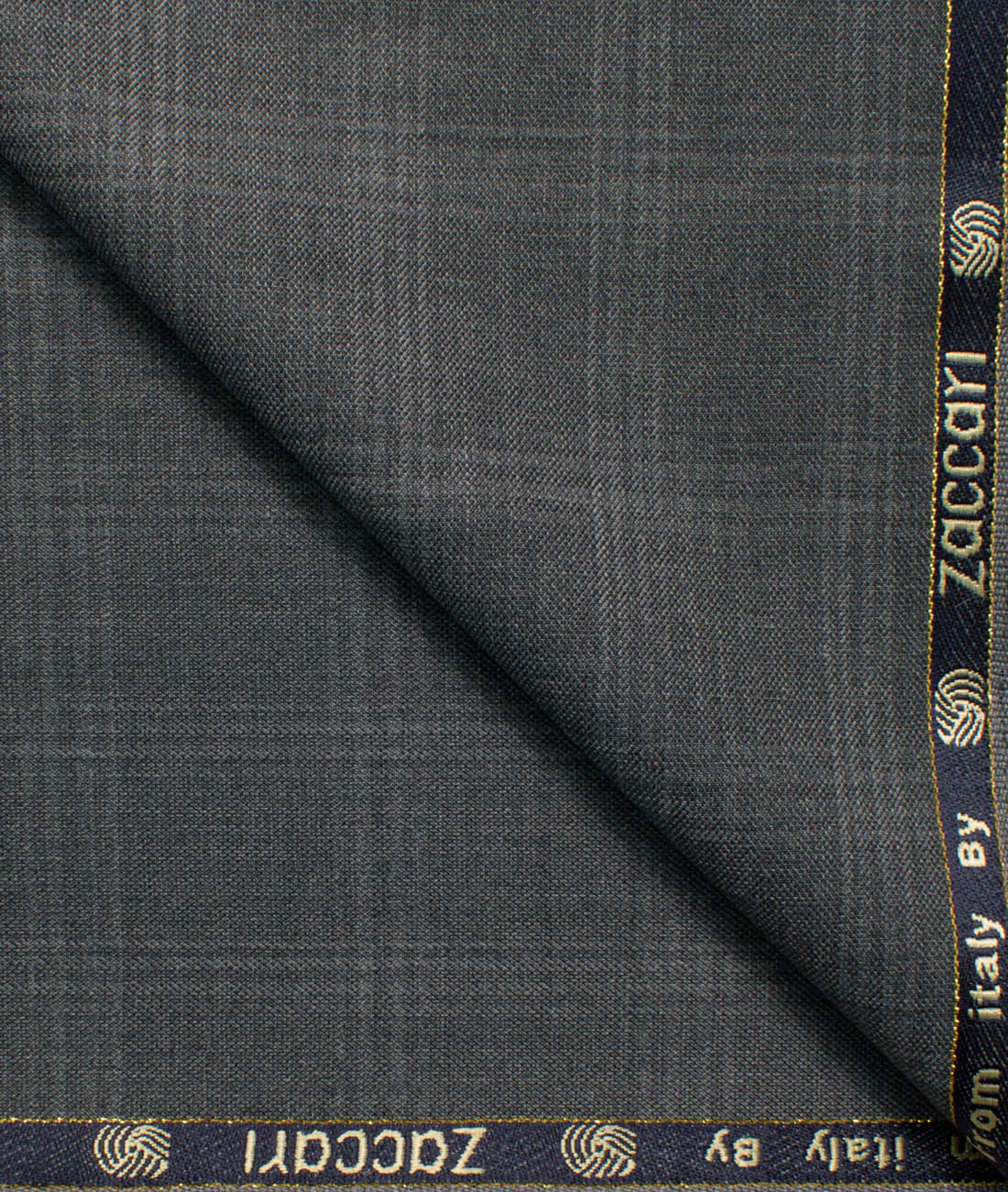 Zaccari Men's 45% Wool Super 130's Checks  Unstitched Suiting Fabric (Dark Grey)