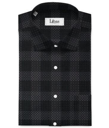 Luthai Men's Supima Cotton Checks  Unstitched Shirting Fabric (Black & Grey)
