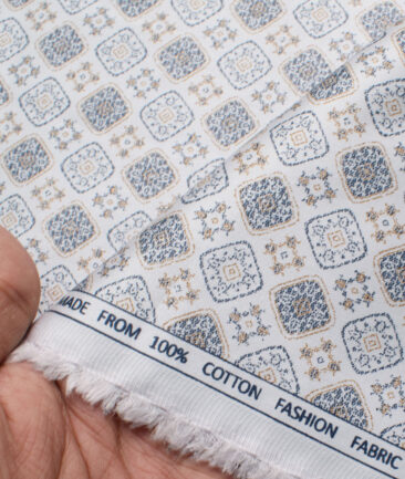 Montivora Men's Pure Cotton Printed  Unstitched Shirting Fabric (White)
