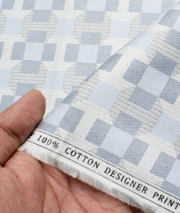 Montivora Men's Pure Cotton Printed  Unstitched Shirting Fabric (White & Grey)