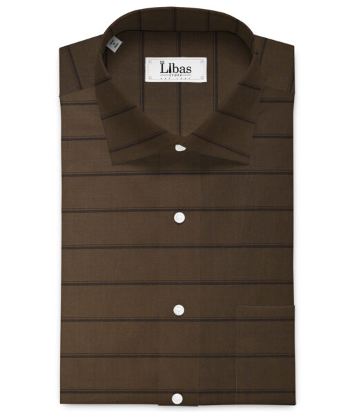 Montivora Men's Pure Cotton Striped  Unstitched Shirting Fabric (Coffee Brown)