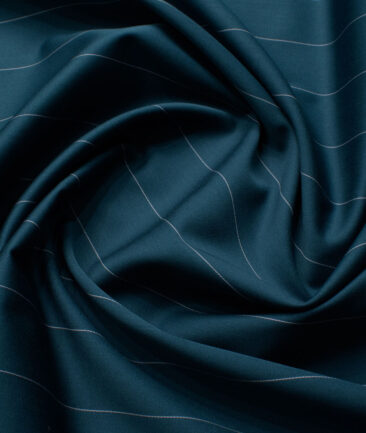 Montivora Men's Giza Cotton Striped  Unstitched Shirting Fabric (Dark Teal Blue)
