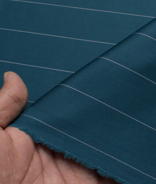 Montivora Men's Giza Cotton Striped  Unstitched Shirting Fabric (Dark Teal Blue)