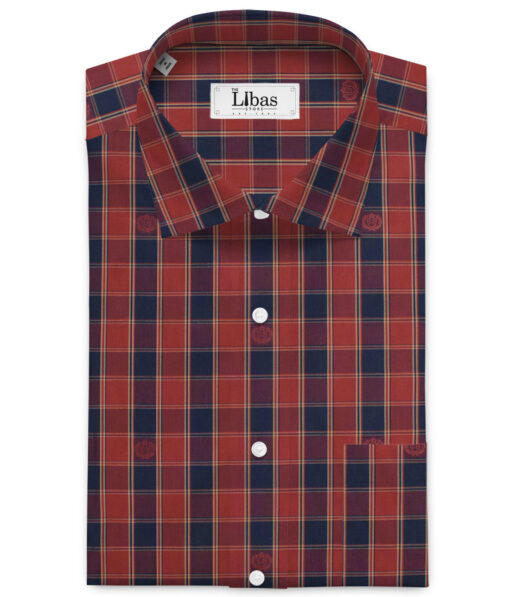 Montivora Men's Pure Cotton Checks  Unstitched Shirting Fabric (Red & Blue)