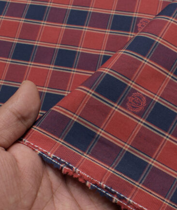 Montivora Men's Pure Cotton Checks  Unstitched Shirting Fabric (Red & Blue)