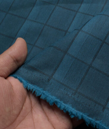 Montivora Men's Giza Cotton Checks  Unstitched Shirting Fabric (Teal Blue)