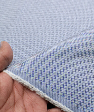 Montivora Men's Cotton Structured  Unstitched Shirting Fabric (White & Blue)