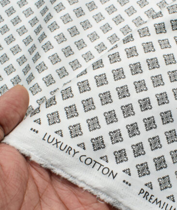 Nemesis Men's Pure Cotton Printed  Unstitched Shirting Fabric (White & Black)