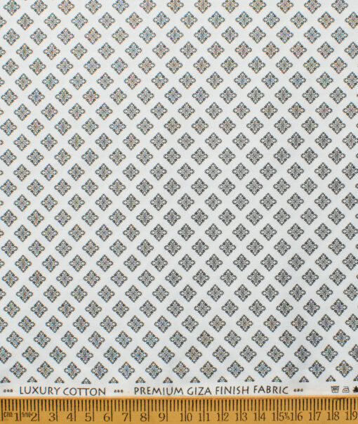 Nemesis Men's Pure Cotton Printed  Unstitched Shirting Fabric (White & Black)