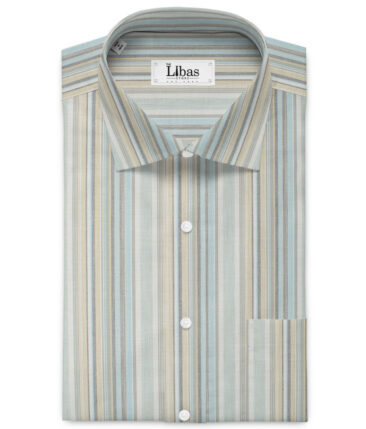 Soktas Men's Giza Cotton Striped  Unstitched Shirting Fabric (Cream & Brown)