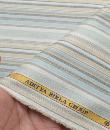 Soktas Men's Giza Cotton Striped  Unstitched Shirting Fabric (Cream & Brown)