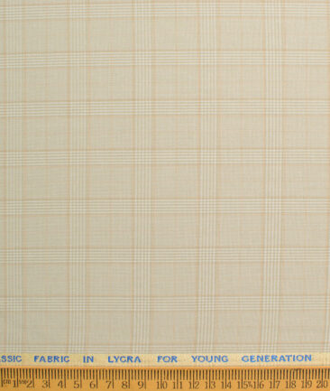 J.hampstead Men's Polyester Viscose  Checks  Unstitched Suiting Fabric (Beige)