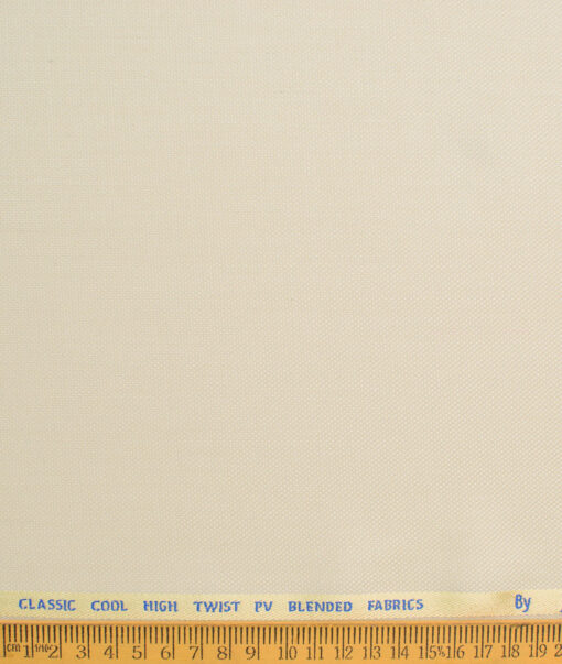 J.hampstead Men's Polyester Viscose  Structured  Unstitched Suiting Fabric (Cream)