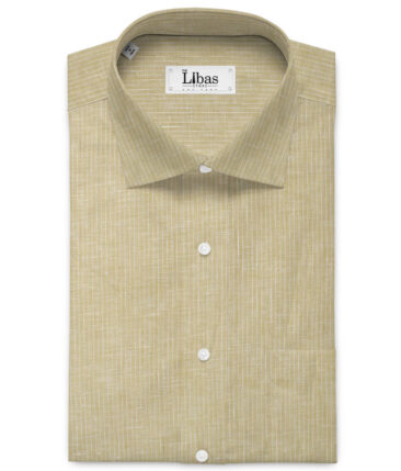 Linen Club Men's Linen 80 LEA Self Striped Unstitched Shirting Fabric (Beige) - Image 2