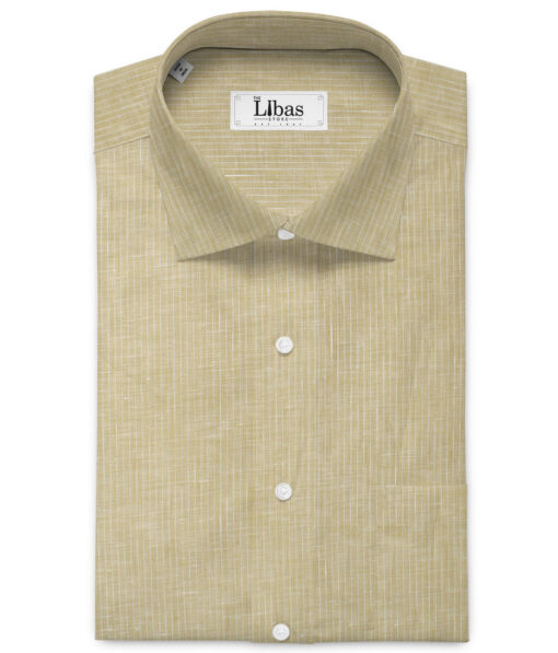 Linen Club Men's Linen 80 LEA Self Striped Unstitched Shirting Fabric (Beige) - Image 2