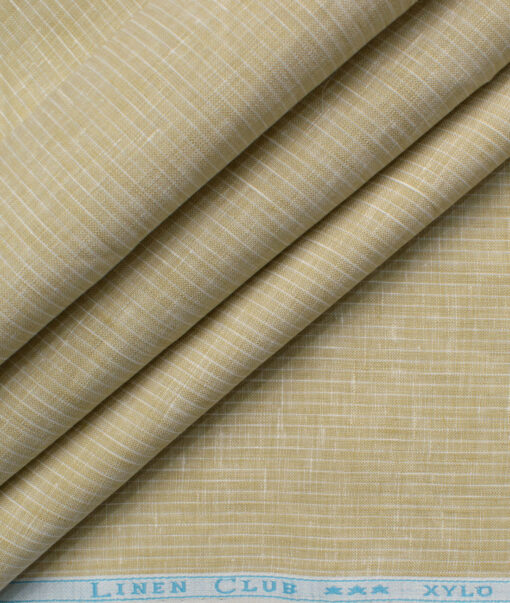 Linen Club Men's Linen 80 LEA Self Striped Unstitched Shirting Fabric (Beige) - Image 5