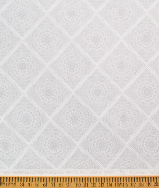 Cadini Men's Premium Cotton Printed  Unstitched Shirting Fabric (White & Grey)