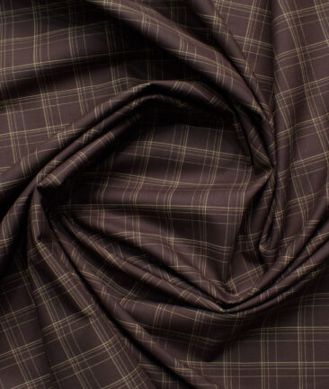 Cadini Men's Bamboo Micro Checks  Unstitched Shirting Fabric (Dark Brown)