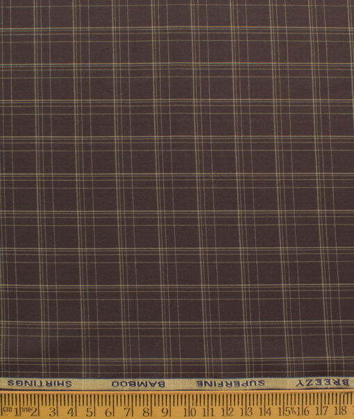 Cadini Men's Bamboo Micro Checks  Unstitched Shirting Fabric (Dark Brown)