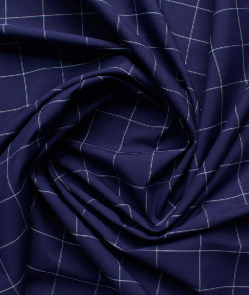 Cadini Men's Bamboo Micro Checks  Unstitched Shirting Fabric (Royal Blue)