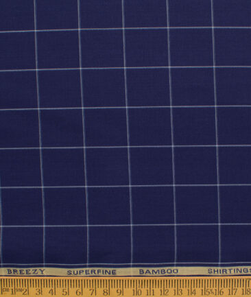 Cadini Men's Bamboo Micro Checks  Unstitched Shirting Fabric (Royal Blue)