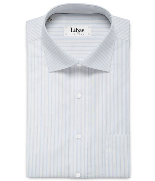 Cadini Men's Bamboo Micro Striped  Unstitched Shirting Fabric (White & Blue)