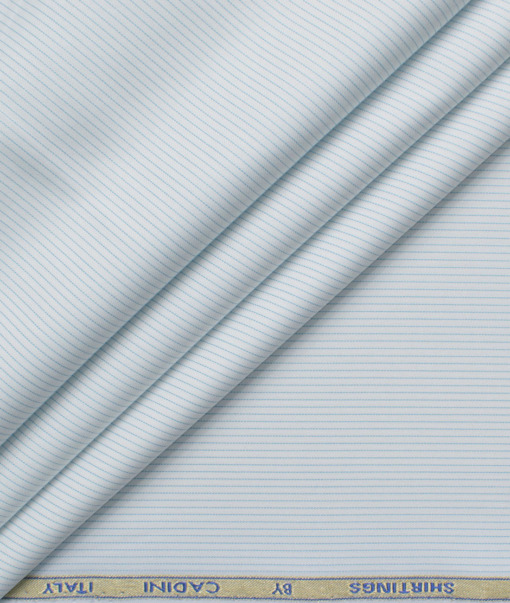 Cadini Men's Bamboo Micro Striped  Unstitched Shirting Fabric (White & Firozi)