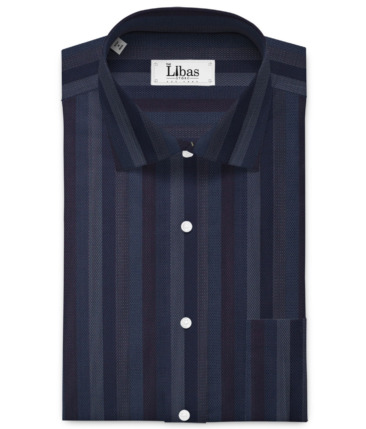Cadini Men's Bamboo Micro Striped  Unstitched Shirting Fabric (Dark Blue)