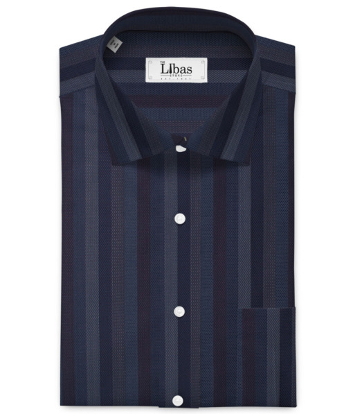 Cadini Men's Bamboo Micro Striped  Unstitched Shirting Fabric (Dark Blue)